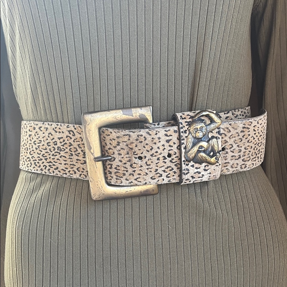 Brass monkey Leopard print suede wide belt